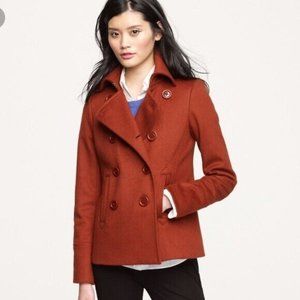 J Crew Pea Coat Wool Nello Gori Double Breasted Rust Henna Red Sz P2 Petite 2